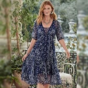 Sundance Brieia Bandana Dress Sz S Blue Navy Sheer Button-Up Fairy Resortwear